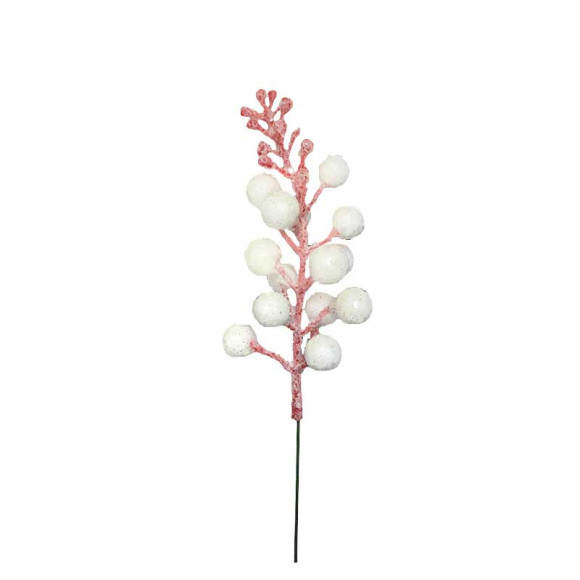 Веточка глиттерная с ягодками, цвет бело-розовый