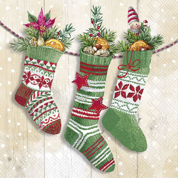 Салфетка для декупажа "Рождественские носки"