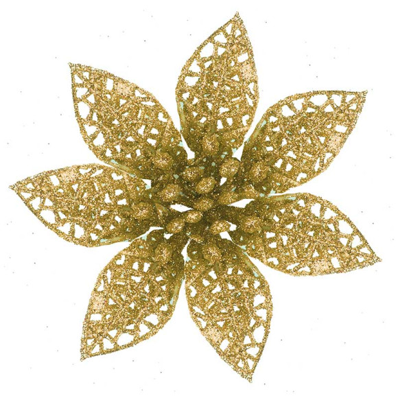 Цветок Глиттерная Пуансетия, цвет Золото, 10см