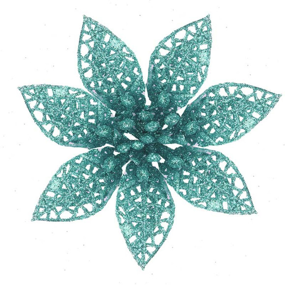 Цветок Глиттерная Пуансетия, цвет Голубой, 8см