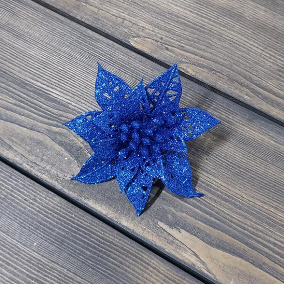 Цветок Глиттерная Пуансетия, цвет Синий, 8см 