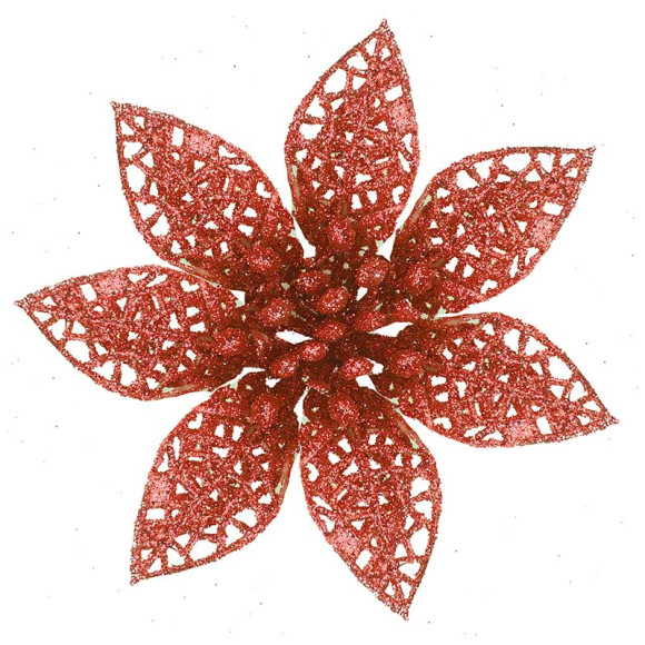 Цветок Глиттерная Пуансетия, цвет Красный, 8см