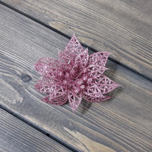 Цветок Глиттерная Пуансетия, цвет Розовый, 8см