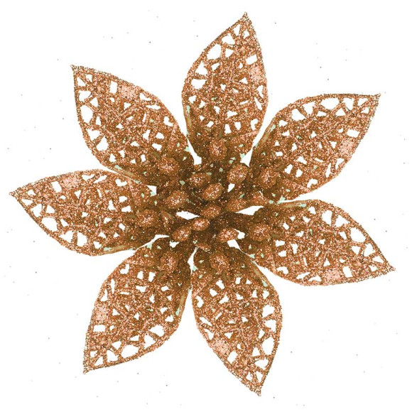 Цветок Глиттерная Пуансетия, цвет Медный, 8см 