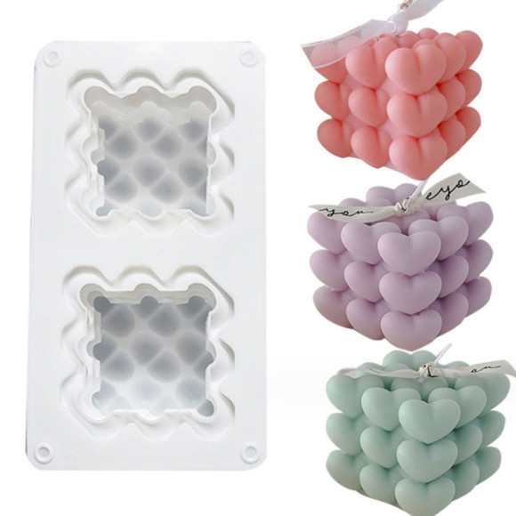 Молд "Кубик-рубик "Сердечки" 2 штуки 6 см, для изготовления свечей, пример 1