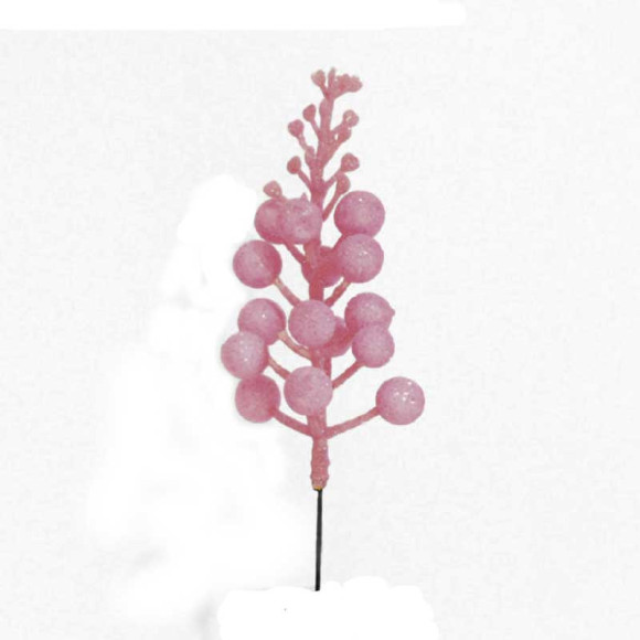 Веточка глиттерная с ягодками, цвет светло-розовый